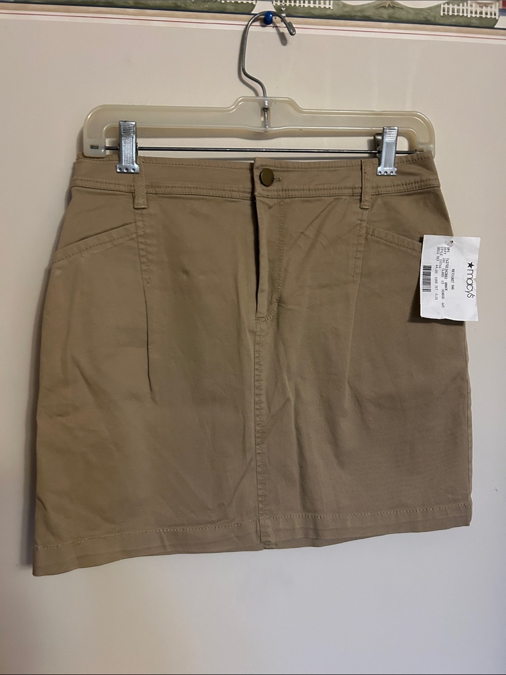 Q Mack cotton/elastane skirt front pockets tan colour button/zip front sz xs nwt